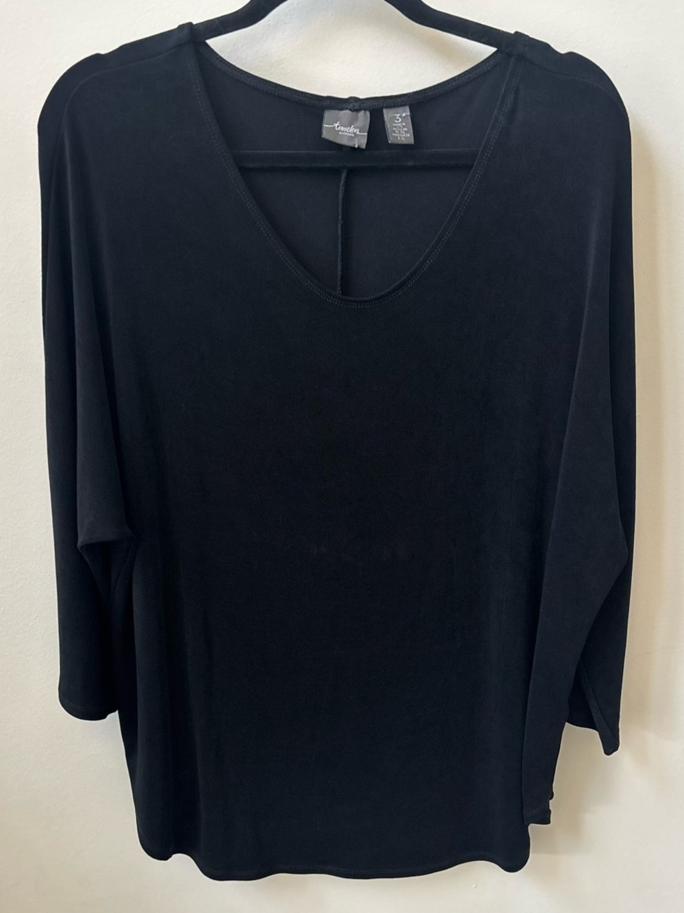 Chico's Travelers Black Long Sleeve Tunic Top Size 3